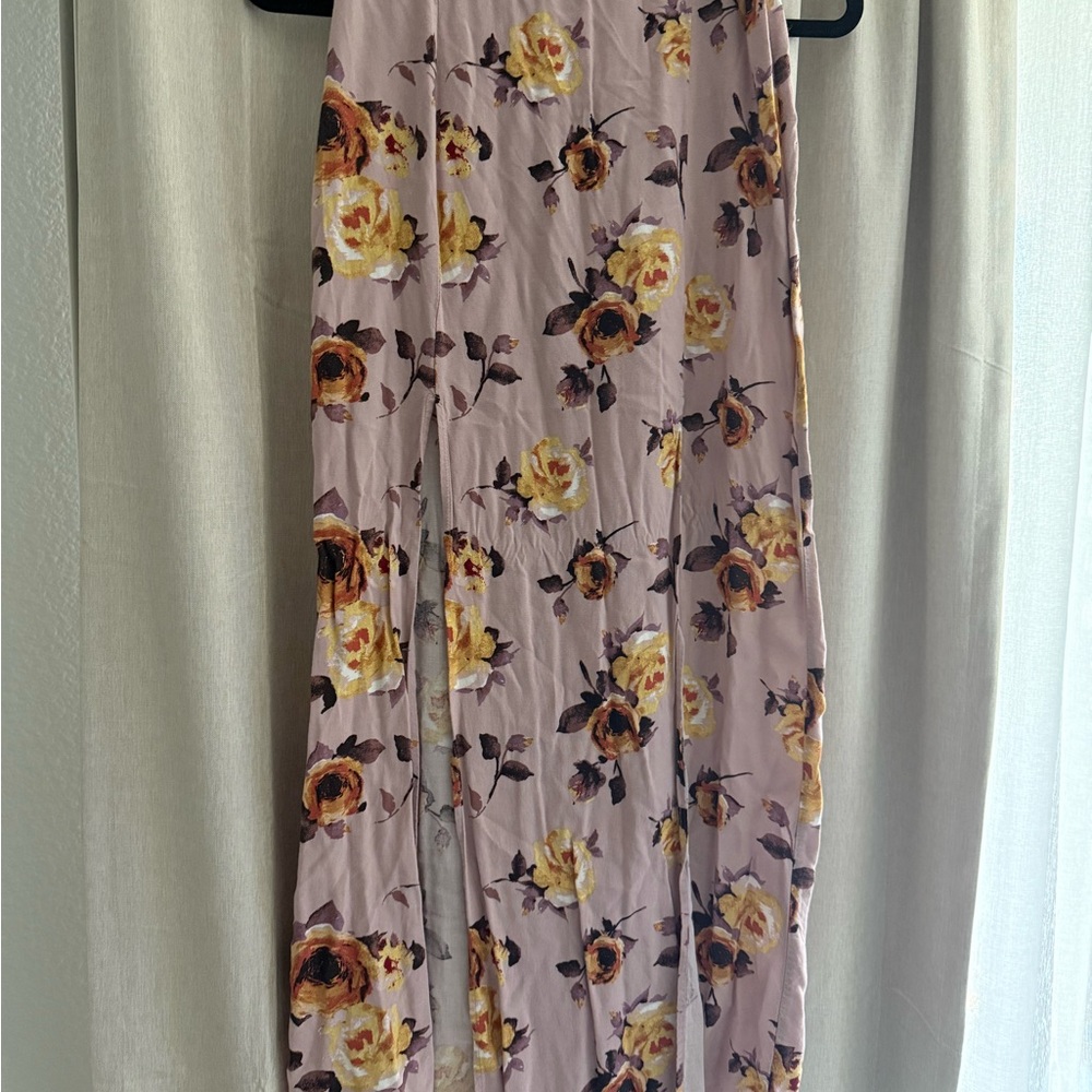 Floral Maxi Skirt with Yellow and Brown Flowers